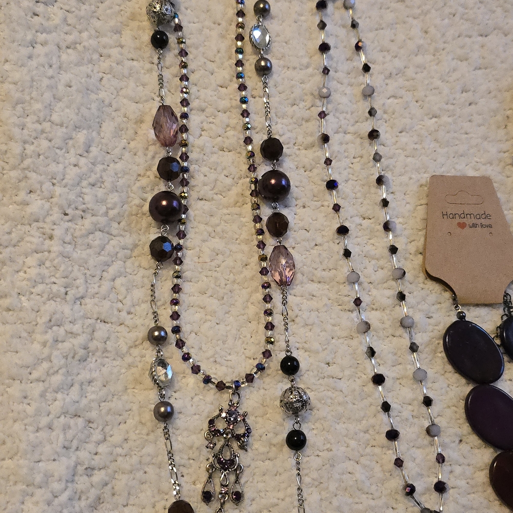 Handmade Purple Beaded Layered Pendant Necklace - Women Jewelry